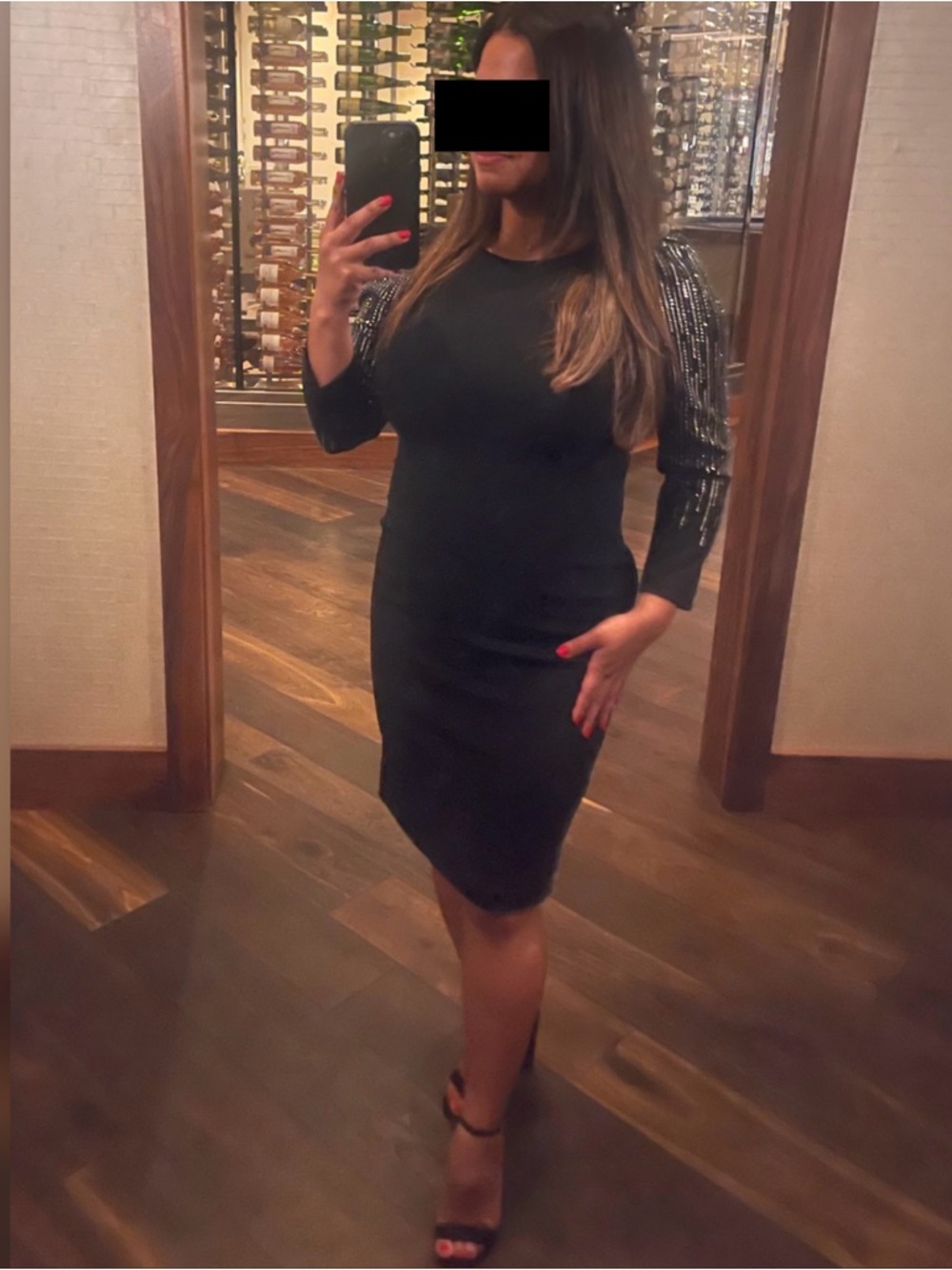 Calvin Klein Black Long Sleeve Bodycon Cocktail Dress Crystal-Embellished Size 6